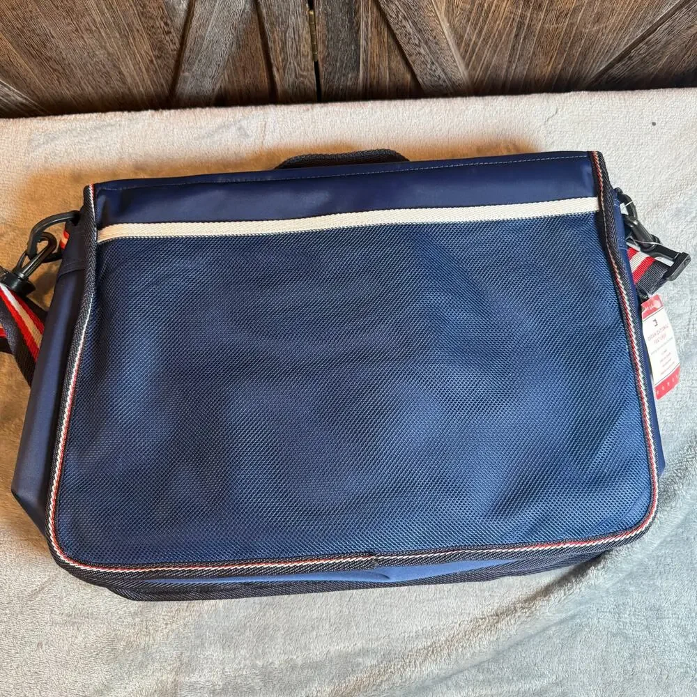 Vintage Tommy Hilfiger Messenger Bag Navy Red White Laptop Briefcase NWT